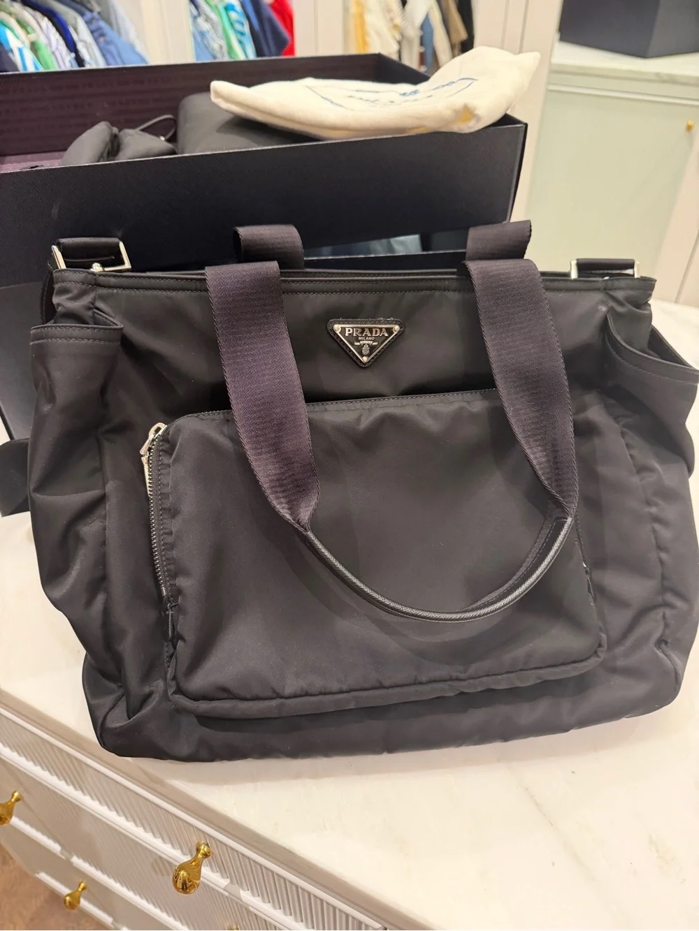 Prada Black Re-Nylon Tote Baby Bag
